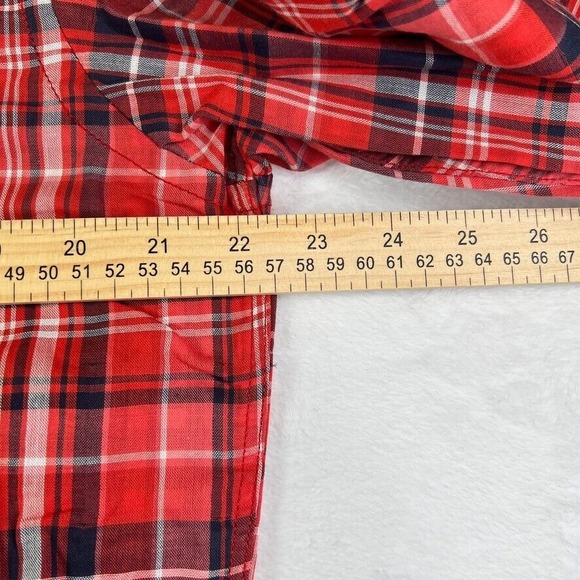 New GH Bass & Co Mens Medium Red Checkered Plaid Shirt Button Down‎ Front Pocket - Picture 4 of 11